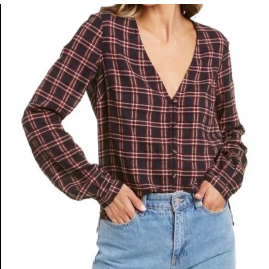 Bundle For Discount Veronica Beard Peggy Plaid V Neck Button Up Blouse